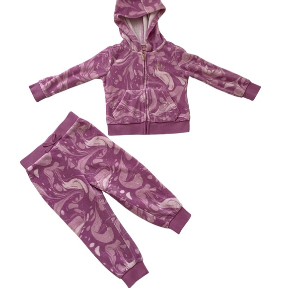 Juicy Couture Y2K Pink and White Velour Swirl Kids Track Suit. - Picture 1 of 9